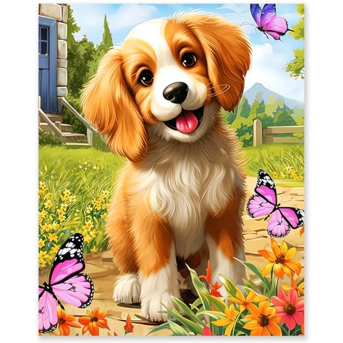 gelrovaled Pintar por NSJFS Adultos, DIY pintura por números, kit de pintura a óleo de tela DIY com pincéis, pigmento acrílico 40 x 50 cm, cão