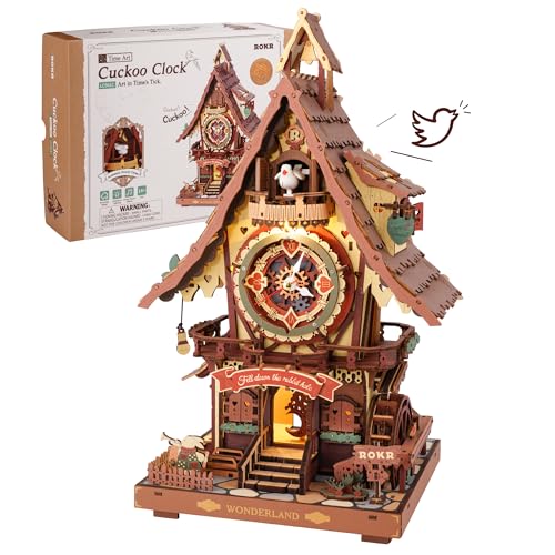ROKR Puzzle 3D de madeira relógio cuco, casacos para construir adultos kits de embalagens, presentes e decoração para adultos, Cuckoo Clock multicolorido, LC901C
