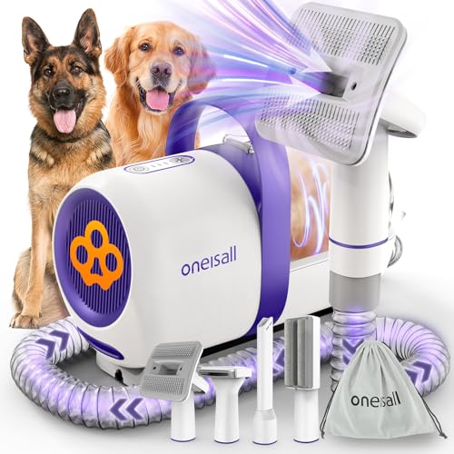 oneisall Aspira filme Cane & gato doméstico com pincel, super poder de sucção com 12000pa, aspirador para pelos de cão com um botão, aspirador pelos animais de estimação com 4 escovas