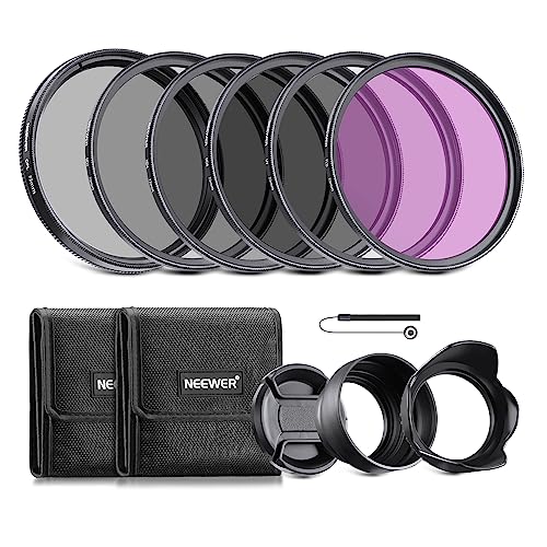NEEWER 72 mm Kit de filtro ND e acessórios de lente, ND2 ND4 ND8 UV FLD CPL(polarizador circular) conjunto de filtros com tampa de lente / para-sol de lente em forma de Tulipa/para-sol de lente de