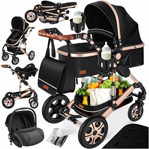 KESSER® Loops 3 em 1 Stroller combo conjunto completo de carrinhos de passeio incl. Assento desportivo para banheira e carrinho de passeio, pneus de borracha maciça, bolsa trocador