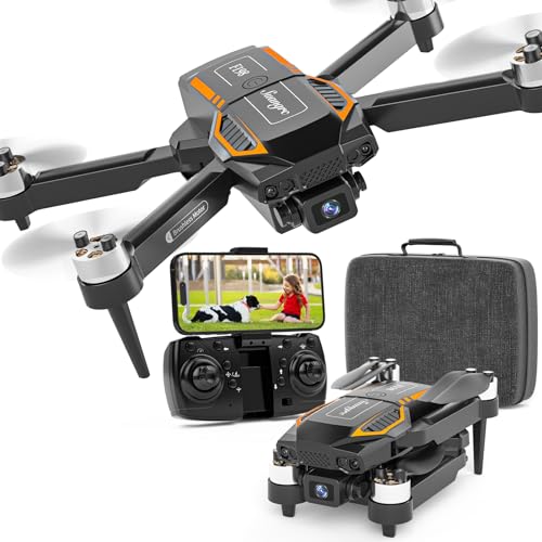 F198 Dron com câmara HD 720p, 20 minutos de voo, motor sem escovas, fluxo ótico e auto-flutuação, controlo por gestos/VR, 3 velocidades, descolagem / aterragem automática, estojo de transporte