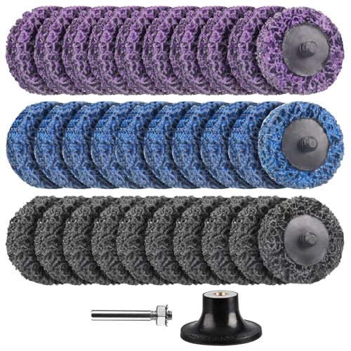 Shineboc Disco abrasivo grosso, 30 peças 50 mm disco de lixa CSD de tecido de nylon para lixar, polido, remoção de ferrugem para metal, aço, aço inoxidável (roxo/azul/preto)