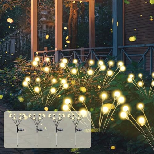 SCNNC Luzes solares de vaga-lume, 8 LED luz solar exterior jardim decorativo IP65 impermeável branco quente, luzes solares para jardim decoração noturna pátio, varanda, 4 peças