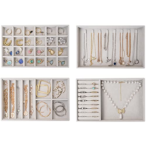 Procase 4 camadas combinadas organizador de jóias, bandeja de jóias para guardar e expor colares pulseiras anéis brincos - cinzento
