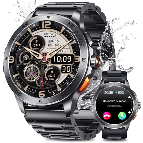 2025 Relógio inteligente homem militar com ET/HRV/SIRI, 1,43" AMOLED Smartwatch homem com chamada 24H pulso SPO2/100+ modos desportivos/IP68 impermeável / monitor de sono/para Android iOS