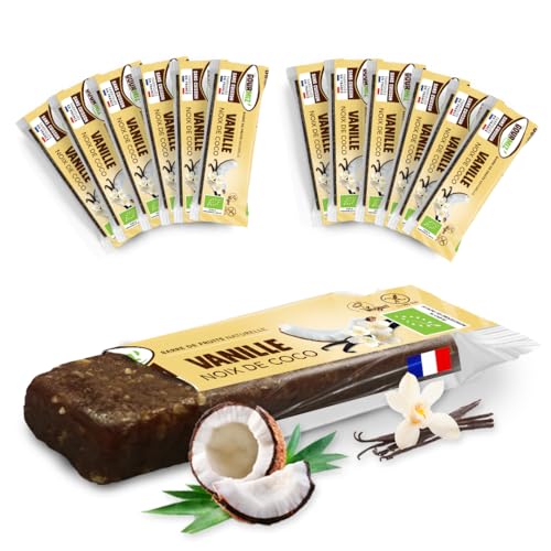 Gourmiz ' - 12 x 35 gr, barras energéticas, coco, vagem de baunilha Bourbon, tâmaras, barras proteínas sem adição de açúcar, sem glúten, vegan, lanches, proteína vegana