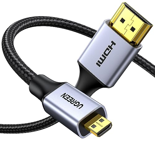 UGREEN Cabo micro HDMI adaptador 4K 60hz alta velocidade nylon entrançado 3D ARC compatível com Hero 7 Black Pi4 câmara tablet TV PC, 1 m