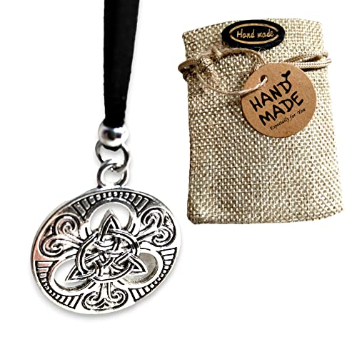 Collar Nudo de Bruja Amuleto Plata | Antelina Negra 50cm Adaptable para Hombre y Mujer |Hecho a Mano, Amuleto | Protección contra Hechizos + Bolsa de Yute Hecha a Mano Regalo (Estilo 2)