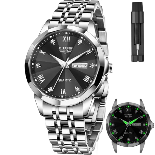 LIGE Relógio homem 30 m impermeável aço inoxidável automático data relógio elegante analógico quartzo diamante relógio designer moda luxo negócios luminoso relógios presente relógios de pulso para