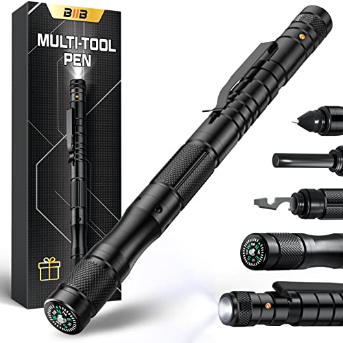 BIIB Presentes originais para homem, 8 em 1 caneta multifunções com LED, presentes para homem, gadgets técnicos, presente para homem, acessórios de acampamento, presente de aniversário para homem