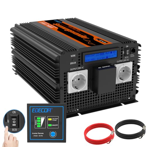 EDECOA Inversor 24 V 220 v onda pura 3500 w ecrã LCD conversor 24 V 230 V onda pura transformador com controlo remoto para camião painel solar caravana (3ª geração)