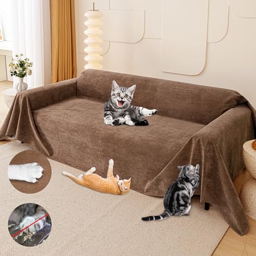 Loiion Capa para sofá anti-gatos e cães, protetor de sofá de 3 lugares, impermeável, castanho 340 x 180 cm