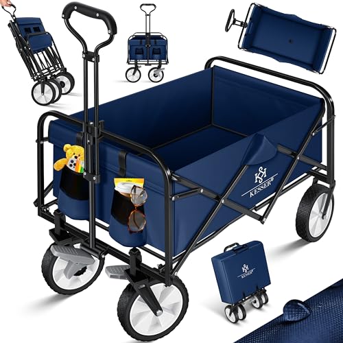 KESSER® Carrinho dobrável de mão, de equipamento, inclui 2 bolsos de malha, pneus de borracha maciça, capacidade de carga de até 80 kg