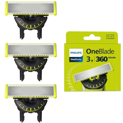 Philips OneBlade 360 Lâminas de substituição autênticas, para aparador de barba e máquina de barbear para homem, compatível com todos os Philips OneBlade, conjunto de 3 unidades, QP430/60