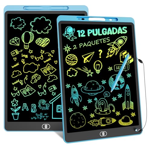 12 polegadas 2 pacotes tablet escrita LCD cor, Electight Tablet escrita ecrã colorido infantil, brinquedos educativos crianças com apagável e bloqueio função, casa, escola, azul