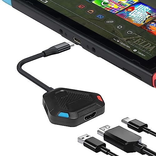 Switch Dock para Switch/Switch OLED, 3 em 1 adaptador portátil Switch TV com HDMI 4K, porta USB 3.0, carregamento tipo C PD2.0, switch Docking Station para MacBook Pro/iPad Pro/Handy (preto)