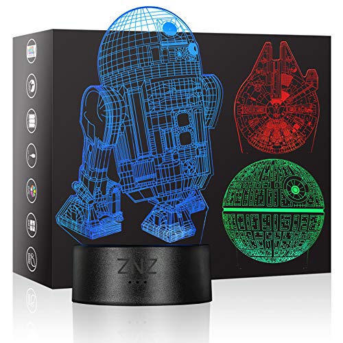 3D LED Star Wars luz noturna, candeeiro de ilusão Death Star R2-D2 Millennium Falcon, três padrões e 16 cores candeeiro de decoração mudança - presente perfeito para menino - 3 pacote