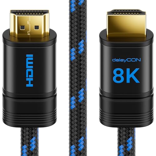 deleyCON 5 m Cabo HDMI 2.1 8K (48G, ULTRA Highspeed) 8K@60Hz 4K@120Hz 2K@144Hz/165Hz EARC HDCP 2.3/2.2 - Compatível com DTS:X HDR dinâmico Dolby Atmos TV PS5 Xbox Barra de som ido monitor