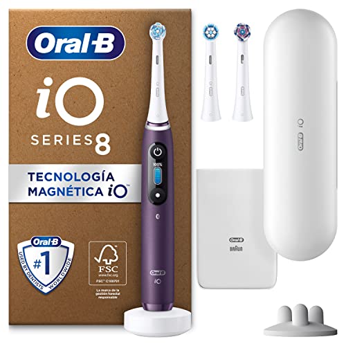 Oral-B iO 8N Escova de dentes elétrica com cabo recarregável, 3 cabeças e estojo de viagem, desenhado por Braun, presentes originais para mulher e homem - violeta