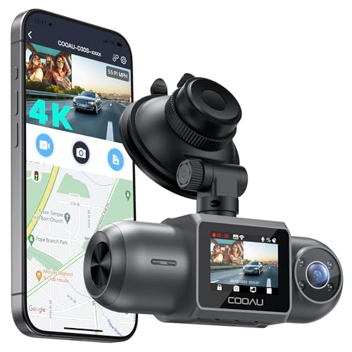 COOAU D30S 4K Dashcam com GPS, Wi-Fi, frontal interior, duplo Dash CAM carro 2,5 K 1080P, noite, supercondensador, sensor G, modo de estacionamento e gravação em loop
