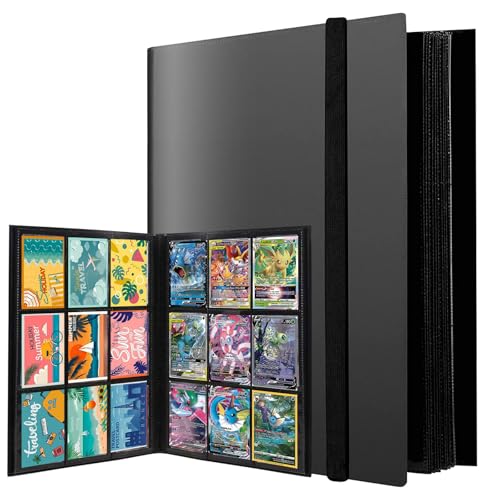 PUWOWYE Álbum de cartas, 360 álbum de cartas colecionáveis, álbum coleção cartões impermeável, álbum cromado preto