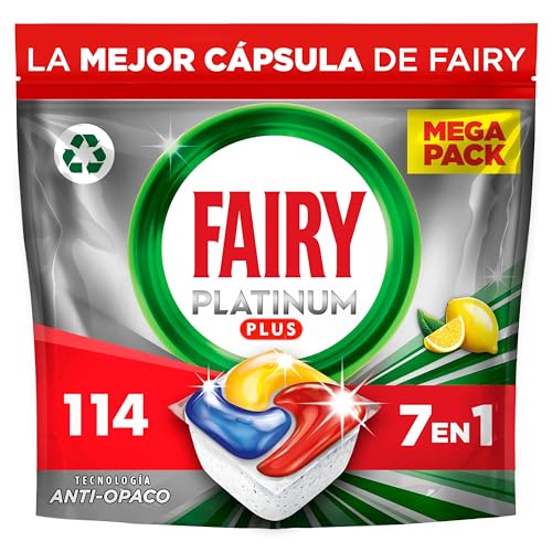 Fairy Platinum Plus Limão cápsulas de máquina de lavar louça, tudo em um, 114 cápsulas, a nossa melhor limpeza que deixa os pratos como novos, elimina a falta de brilho e evita o calcário