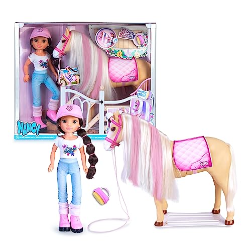 Nancy - Um dia com o seu cavalo, boneca Fashion articulada e cavalo, acessórios de cuidado, escova - esponja que muda a cor do cabelo do crina, meninos e meninas a partir de 3 anos, famosa (NAC49000)
