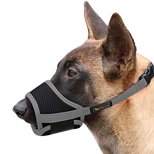 HEELE Bozal para cães anti-mordedor Fit, malha respirável em forma de boca, preto e cinzento, XS