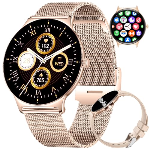 LIGE Relógio inteligente mulher (2 correias), 1,43'' HD AMOLED Smartwatch mulher com chamadas Bluetooth, impermeável IP68, pulseira atividade 120 modos desportivos, SpO2, sonho, Android iOS, rosa