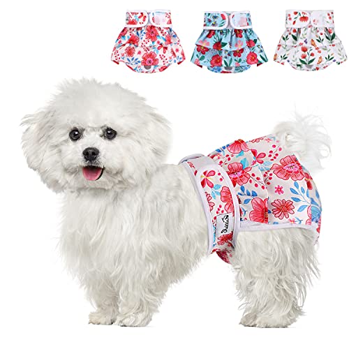 SlowTon Lavar fraldas para cães, 3 Pack calças para cães fáceis de remover com botões ajustáveis, fraldas para s reutilizáveis durante o calor, imersão emocionante