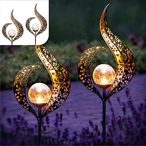 Gadgy Conjunto de 2 lanternas LED solares para exterior, candeeiros impermeáveis com luz de chama para jardim, terraço e varanda, decoração de jardim exterior