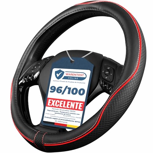 Upgrade4cars Capa volante carro vermelho preto universal poliéster pele | cobre 37-38 cm diâmetro exterior, acessórios de carros interior decoração coberta, ideias presentes