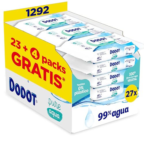 Dodot Toalhetes Aqua Pure para bebé, 1,296 toalhetes, ajudam a restaurar o pH natural da pele, 99% de água