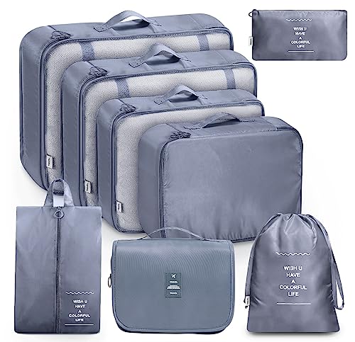 MURISE Organizador de mala de 8 peças, malas de roupa, organizador de malas para férias e viagens, conjunto de cubo de packing, organizador de viagens, sistema de organização para malas