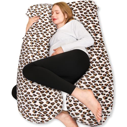 Chilling Home Almofada de gravidez, almofada para dormir lateral em forma de U com capa, almofada de amamentação almofada de posicionamento grande, para mulheres e pessoas que dormem, Leopard Print