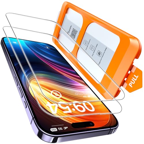 TOCOL 2 peças protetor de ecrã para iPhone 14 Pro Max, alinhamento automático para instalação rápida, sem bolhas, vidro temperado com dureza 9H e removível, HD transparente