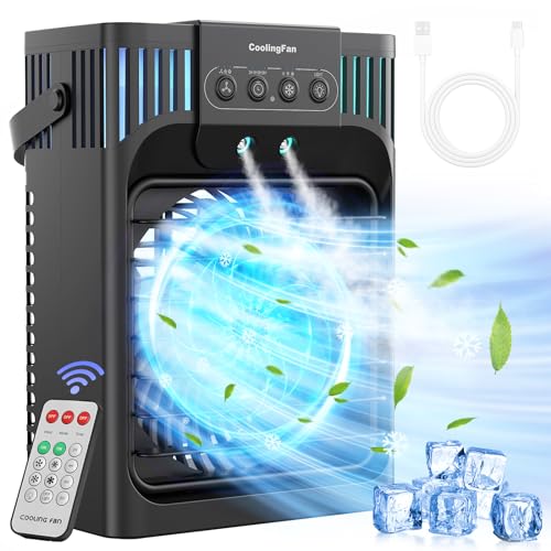 FethFire Ar condicionado portátil silencioso, 1200 ml refrigerador de ar com comando, 3 velocidades, 3 modos, 2-8H Timer, 7 LEDs, 10 W condicionador portátil a vapor, para quartos, quarto, escritório