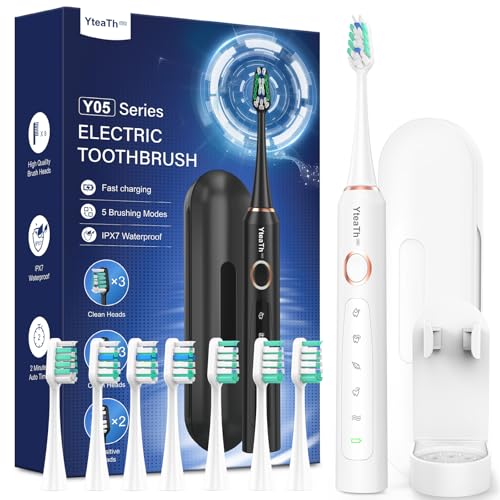 Escova de dentes elétrica sónica para branqueador dental, escova elétrica sónica para adultos com 8 cabeças e estojo de viagem, 5 modos, IPX7, escova de dentes elétrica de viagem, branca pérola
