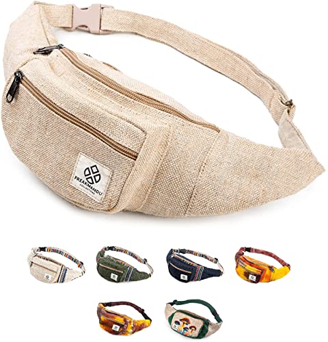 Freakmandu Cânhamo bolsa de cintura Fanny Pack estilo boêmio pacote de cintura anca bolsa para viajar caminhadas correr