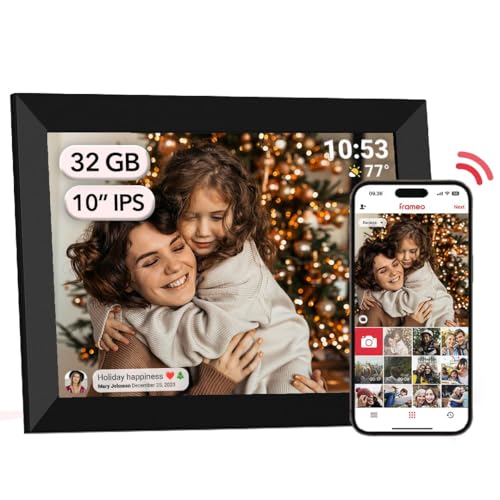 AKImart Frameo Moldura de fotos digital WiFi 32 GB moldura digital de 10,1 polegadas 1280 x 800 IPS LCD ecrã tátil Smart Cloud moldura para fotos com rotação automática momentos de partilha