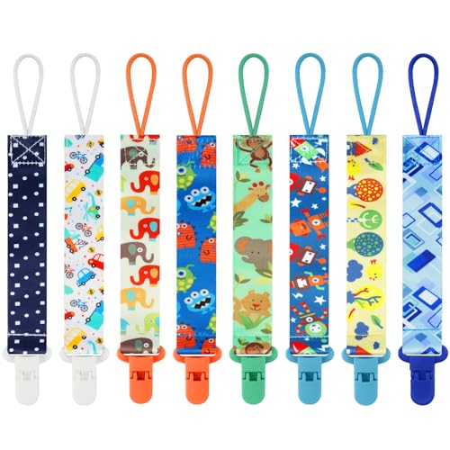 Aolso Corrente de chupeta para bebé, 8 peças chupetas, chupetas, de silicone com anel de silicone, porta-chaves para bebé e menina