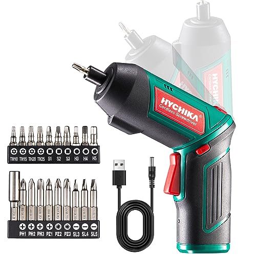 HYCHIKA Aparafusador elétrico de 6 N.m., chave de fendas sem fios (máximo torque de 6 N.m, 3,6 V, 2,0 Ah) lanterna de luz LED, chave dentada, carregador com cabo USB, 36 acessórios e estojo portátil