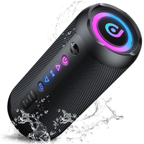 taopodo Altifalante Bluetooth 5.3 potente portátil com 30H de reprodução, luz LED de 5 modos, 3 modos de agudos/médios/graves, altifalante Bluetooth potente impermeável IPX7, suporta micro SD AUX