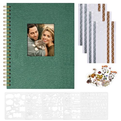 Vienrose Álbum de fotos Scrapbook, 20,5 x 28 cm, álbum de recortes com capa de linho e 40 páginas brancas Kraft, família, casamento, viagem DIY Scrapbooking Supplies Set. Verde escuro