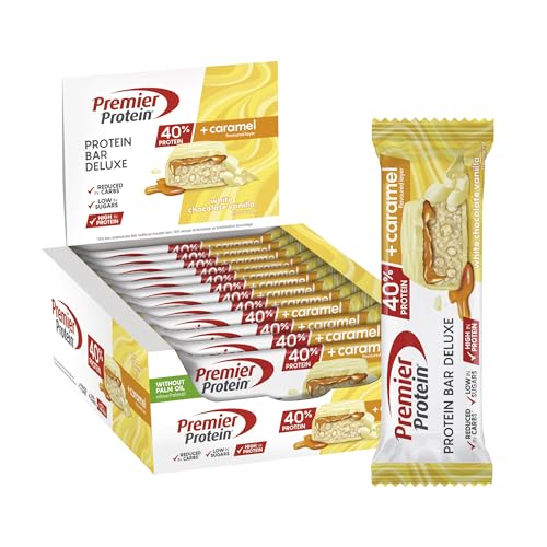 Premier Protein Bar Deluxe White Chocolate Vanilla 12 x 50 g - alto teor de proteínas baixo teor de açúcares reduzido em hidratos de carbono sem óleo de palma