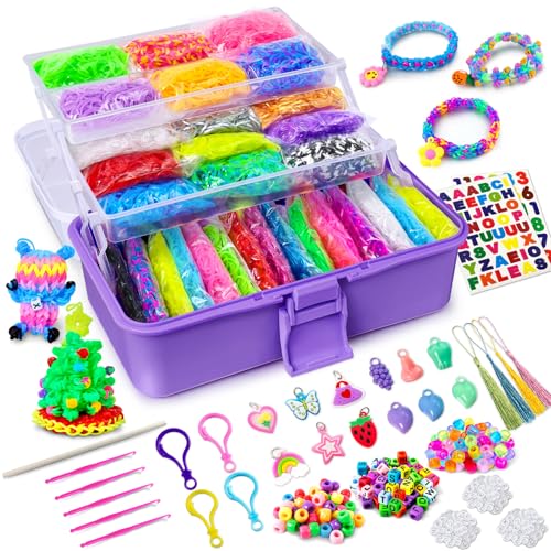 ROSHUKG Kit de 45 cores de borracha elástica com recipiente de 3 camadas, borracha para fazer pulseiras para crianças, meninas, presente para tecer (roxo)