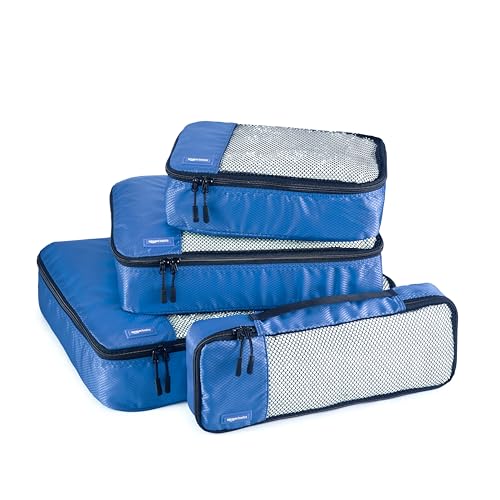 Amazon Basics - Sacos de bagagem (4 unidades), azul, Grande/Médio/Pequeno/Fino