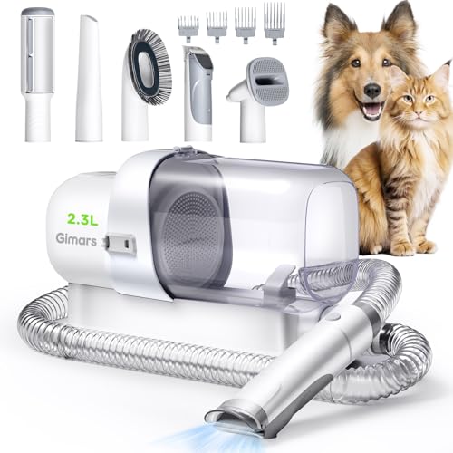 Gimars 2,3 l Corta-pelos cães com aspirador de cabelo, conjunto de cuidados ultra-silencioso com 12.000 Pa de sucção potente, máquina de cortar pelos para animais de estimação com 5 acessórios de