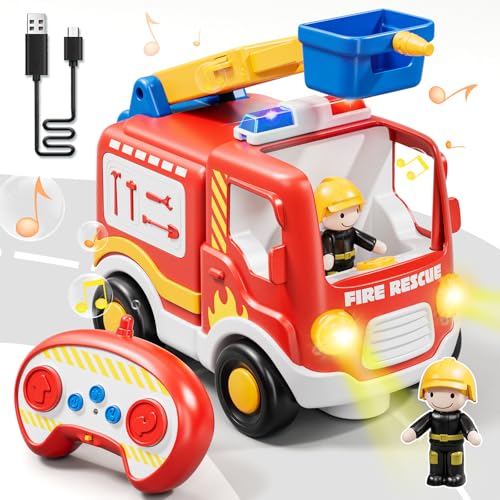 Lehoo Castle Carro telescópico crianças 2 anos, camião bombeiros brinquedo com escada, presente brinquedos crianças 2 3 anos